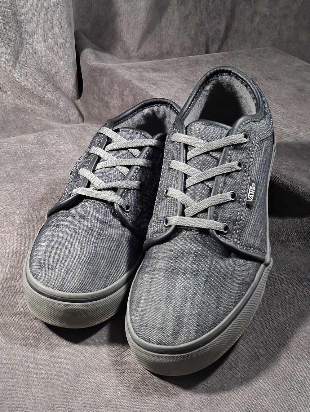 Vans Chukka Low Pro Pewter + Black Denim Lace Up Sneakers VG- US J5 W6.5